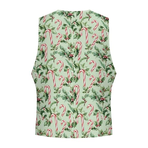 Candy Cane Christmas Pattern Suit Vest for Men Slim Fit Tuxedo Waistcoat Button Down V Neck Business Dress Coat 7