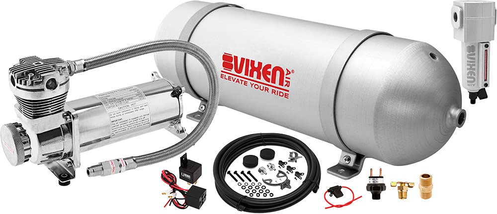 Vixen Air Suspension Kit for Truck/Car Bag/Air Ride/Spring. On Board System- 200psi Compressor, 3 Gallon Aluminum Tank. For Boat Lift,Towing,Lowering,Load Leveling Bags,Train Horn,Semi/RV VXO4830CF