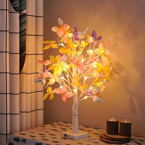 Arbre Lumineux LED,LED Lumière d'ambiance intérieur,24ft Lumières de Bouleau avec 24 LED Blanc Chaud,USB/Batterie Arbre Lumineux en Bouleau Blanc...