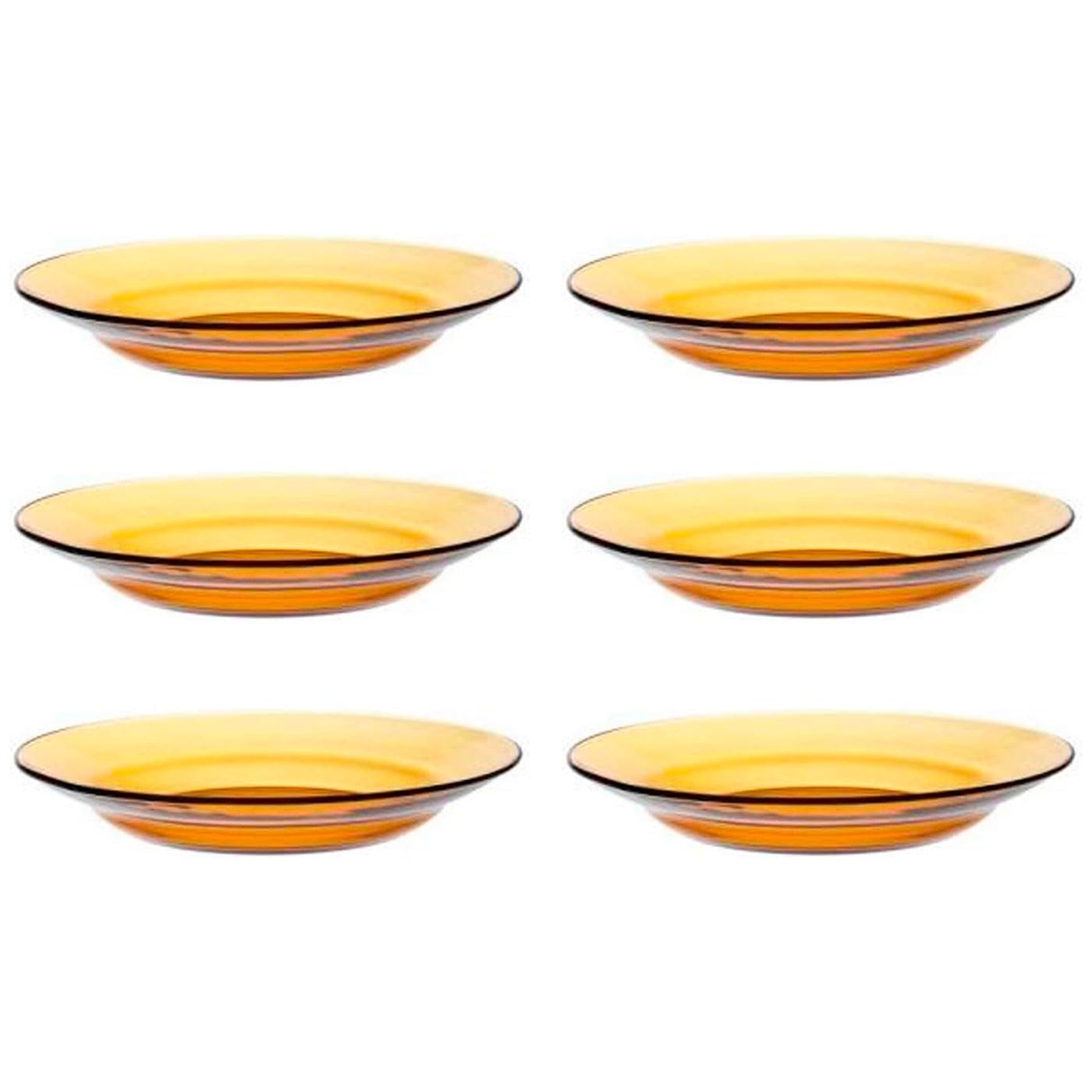 Acan Tradineur - Pack de 6 Platos hondos de Vidrio, Modelo LYS, Resistentes, vajilla de Cocina, Aptos para lavavajillas (Ámbar - Ø 23 cm)