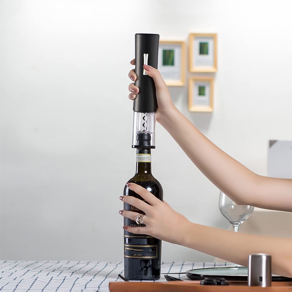 Sacacorchos de Vino eléctrico, Sacacorchos de Vino a batería, Kit de sacacorchos de Vino a batería, Regalo para los Amantes del Vino, Hogar, Cocina, Fiesta, Bar, Boda (Negro)