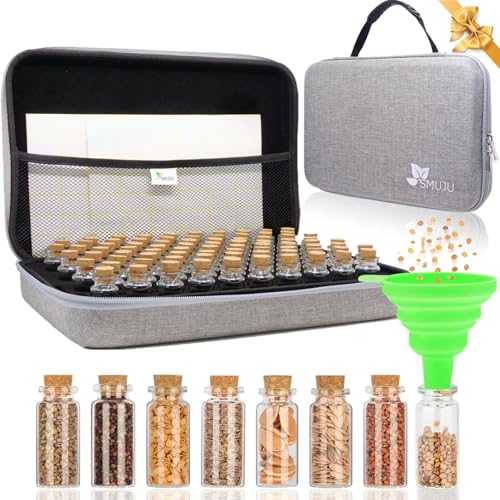Image of 【80 Slots】 Seed Storage Organizer, Sturdy Seed Organizer Storage Box with Dual Zipper Bag and 84Pcs Label Stickers, Glass Seed Storage Container for Flower Vegetable Plants Garden Seeds Saving