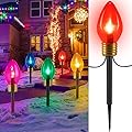 Jumbo C9 Christmas Lights Outdoor Decorations Lawn with Pathway Marker Stakes, 8.5 Feet LED Lights Covered Jumbo Multicolored Light Bulb for Holiday Outside Yard Garden Decor, 5 Lights