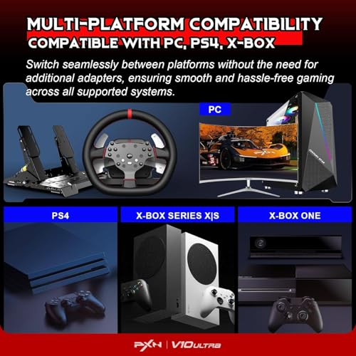 Image of PXN V10 Ultra Direct Drive Racing Wheel, 3.2Nm Force Feedback, Hall Effect Metal Pedals, 4 Aluminum Paddle Shifters, Sim Racing Wheel for PC, PS4, Xbox Series