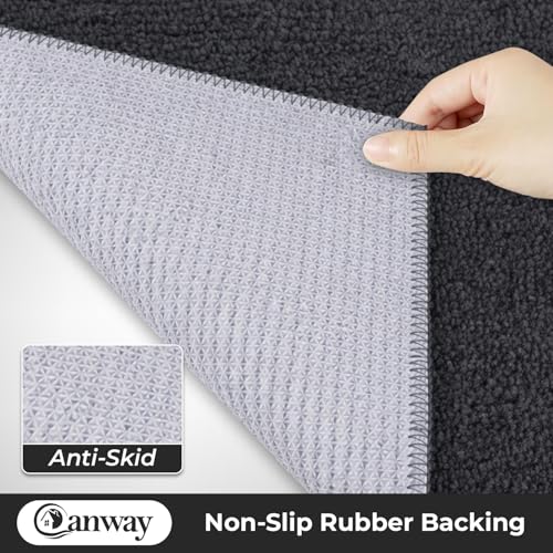 Image of CANWAY 1100 GSM | Pack of 3|50x35 Cm Premium Microfiber Floor Mat | Ultra Soft & Super Absorbent | Anti-Slip Backing | Quick Dry Bath, Bathroom & Kitchen Mat|Dark-Grey