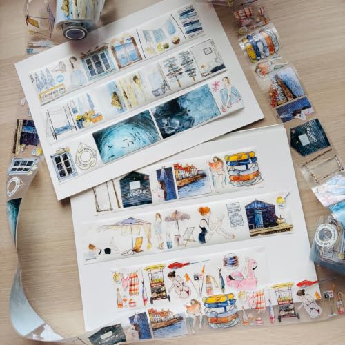 Seahorse Forest Vol11 A66 Anecdotes from Coast, Pre-Cut Clear PET Tape,Long Loop Washi Stickers,2.36"x5.47 YD for Journal Stickers Journaling Planner Scrapbooking Junk Journal Stickers Craft Supplies - Image 9