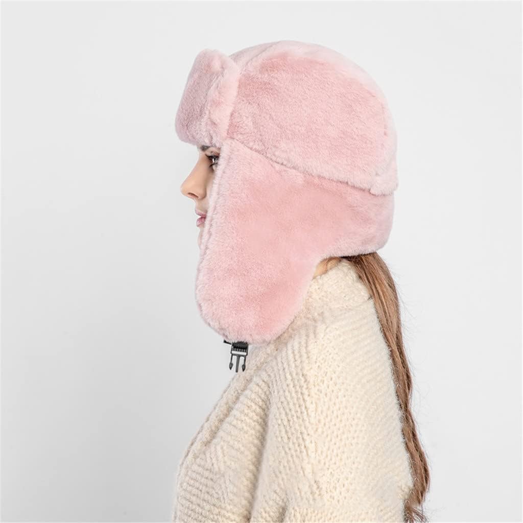 Women's Hat for Winter with Stretch White Thicken Warm Cap Ear-Flapped Trapper Russian