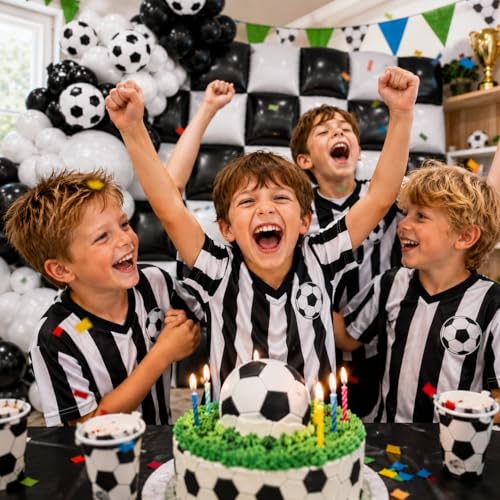 Image of 36pcs Black and White Square Foil Balloons Wall Backdrop with 114pcs Soccer Balloon Garland Arch Kit, Double Sided Balloons for World Soccer Boys Sports Theme Baby Shower Party Decorations Set