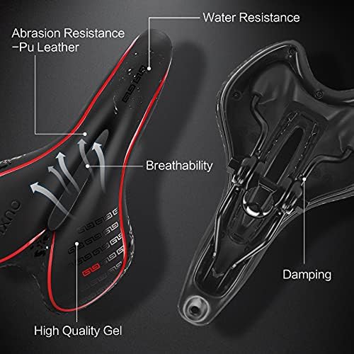 OUXI Bike Seat, Gel Bicycle Saddle Comfortable Soft Breathable Cycling Bicycle Seat Cushion Pad with Ergonomics Design for MTB Mountain Bike Exercise Bike Road Bike Men and Women-Red