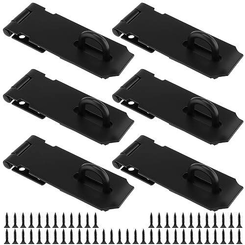 FUNSUEI 6 PCS 4 Inch Black Padlock Hasp, Shed Door Latch Hasp, Heavy Duty Door Clasp Lock with Screws