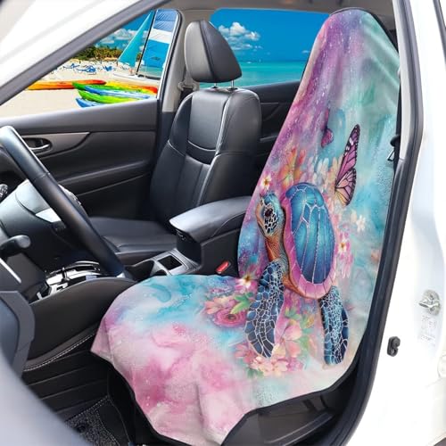 Image of Cute Turtle Seat Covers for Cars Protector Front Seats Only,Waterproof Bucket Towel Seat Covers for Trucks SUV Jeep,Fashion Auto Interior Easy to Install