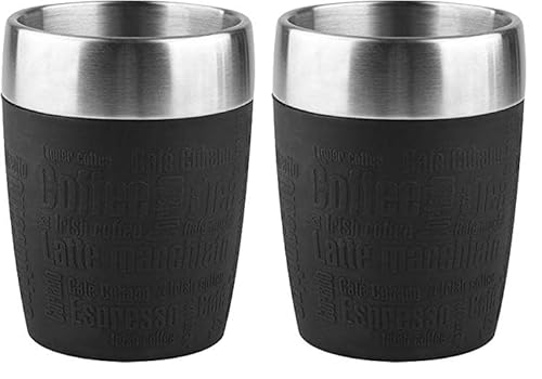Emsa 514514 Isolier-Trinkbecher, Mobil genießen, 200 ml, Dreh- Trinkverschluss, Schwarz, Travel Cup, 1 Stück (2er Pack)