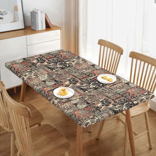 Nappe extensible 152 cm blanche style ethnique pour table rectangle de jardin