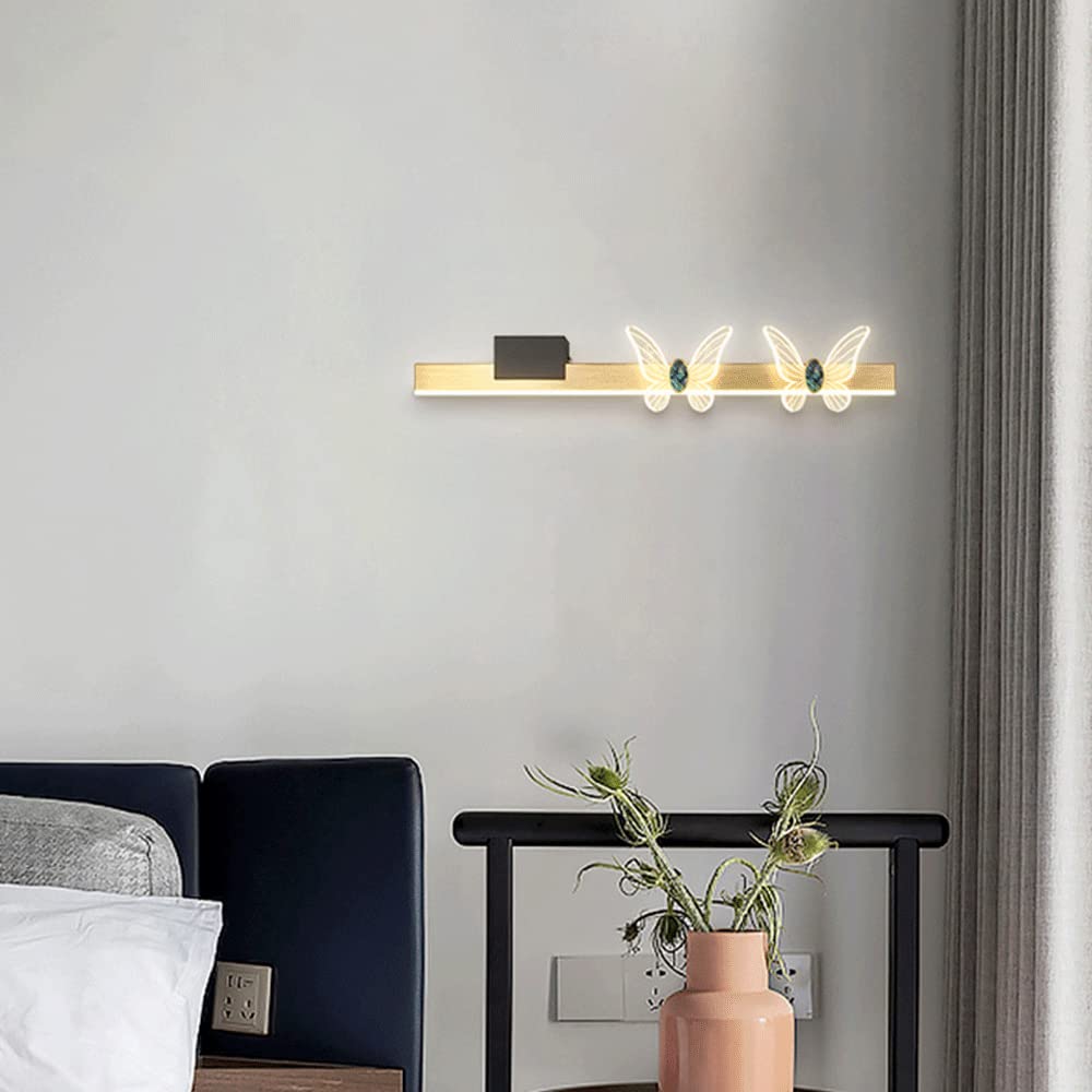 Taśma ścienna z akrylową dekoracją motyla, minimalistyczne oświetlenie przedniego lustra, aluminiowa lampa ścienna, nastrojowe oświetlenie LED, 3 kolory do sypialni, salonu
