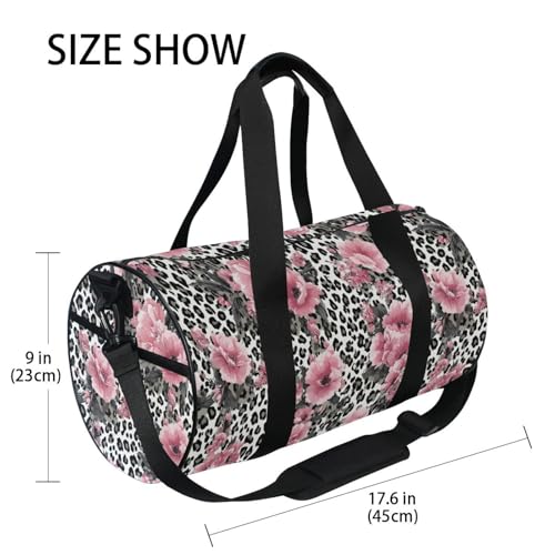 Flower Leopard Print Sports Duffel Bag Barrel Gym Bag with Large Main Compartment, Side Pocket and Zippered Pouch Full Print Design for Fitness Short Trips and Outdoor Sports4