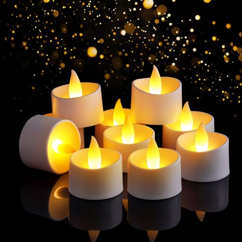 Eloer Dual-Flame Flickering Flameless LED Tealight Candles Battery Operated Tea Lights with Warm Yellow Glow 200+ Hour Long-Lasting Fake Candles for Home Wedding Votive Decor (White 12 Pack)
