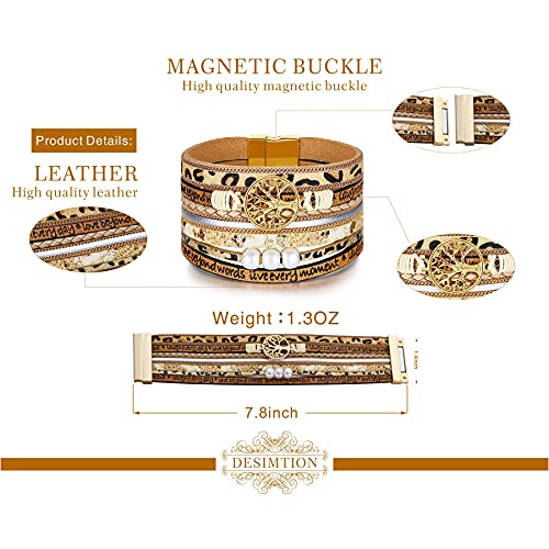 Image of Desimtion Inspirational Tree of Life Boho Leather Wrap Bangle Bracelets for Women, Teen Girl Gifts Trendy Stuff, Fashion Accessories Jewelry Gifts for Women Girls