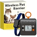 FLYSPEAR Wireless Cat Barrier - Rechargeable Indoor Barrier with 6 Adjustable Range Radius up to 7 ft, 6 Adjustable Safe Static Intensity, Electric Fence System for Dogs with Hook (White)
