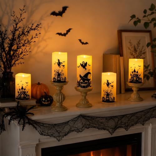 MUMCHASI Halloween Decor, Halloween Flameless Pillar Candles with Remote | Battery Operated Halloween Candles, Flikcering LED Spooky Decor, Haunted House Ghost Decoration for Party Table Fireplace - image 2