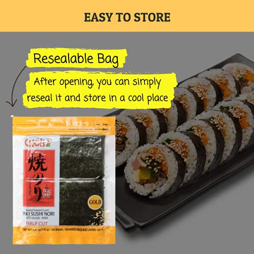 image for CHOI's 1(Daechun) Roasted Seaweed, GIM, Sushi Nori(100 Half Sheets)/ R