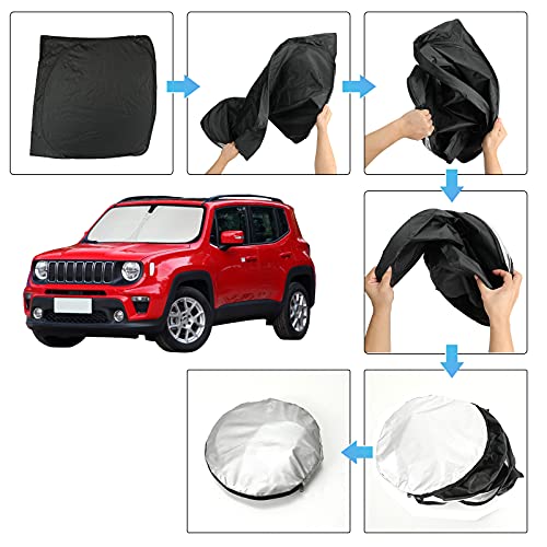 Winunite Foldable Windshield Sunshade Compatible With Jeep Renegade 2023 2022 2021 2020 2019 2018 2017 2016 2015 Suv Front Sun Shade Heat Shield Custom-Fit Protector Sun Visor #TOP5