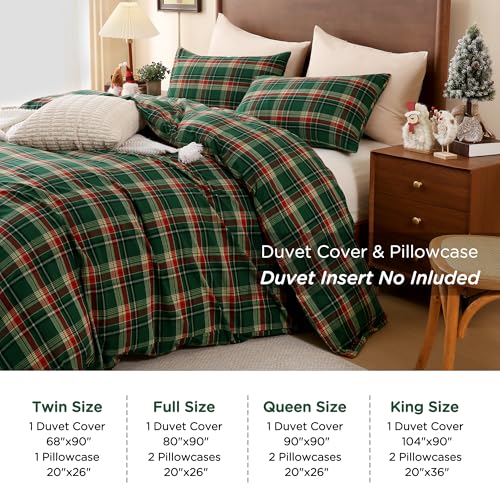Image of TOCOMOA Christmas Plaid Duvet Cover Set 100% Washed Cotton Like Linen Feel Super Soft Comfy 3 Piece Green Red Gingham Checkered Bedding Comforter Cover Set (Full 80 inchx90 inch, Comforter Not Included)