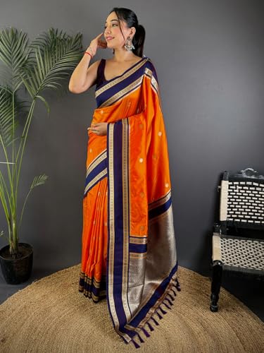 Image of SGF11 Women's Kanjivaram Pure Soft Silk Saree With Unstitched Blouse Piece