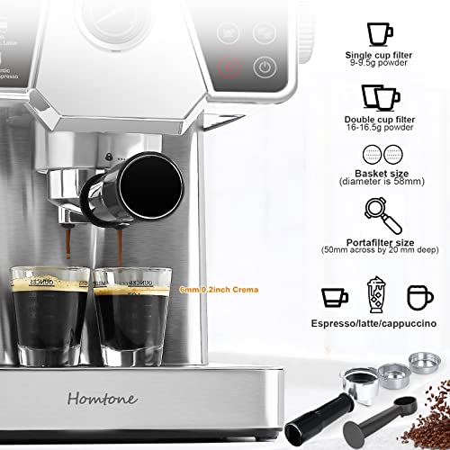 Homtone Espresso Machine 20 Bar, Touch Screen Coffee Maker, Cappuccino And Latte Maker With Milk Frother Steam Wand, 1350W Fast Heating Coffee Machine For Home, All Stainless Steel #TOP5