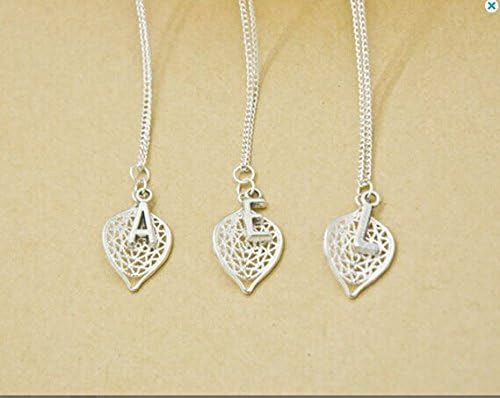 Cute Initial Necklace, Hollow Out Leaf with Personalized Silver A-Z Alphabet Letter Necklace, Wedding Necklace, Bridesmaid Gift