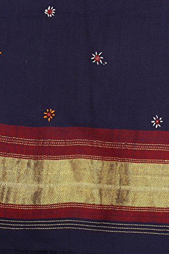 Shawl from Kutch with Embroidered Bootis and Golden Woven Border - Wool3