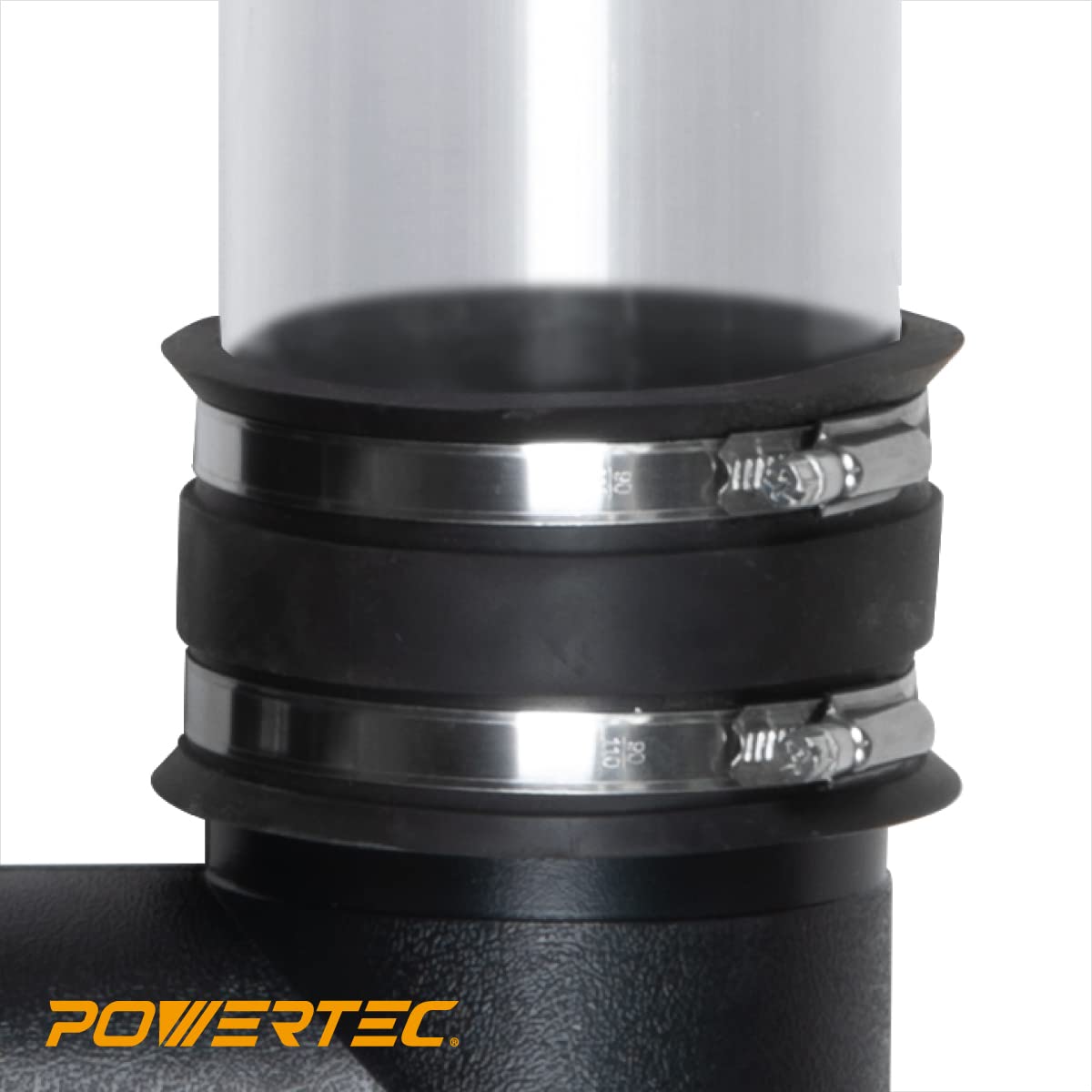 POWERTEC 70148-P2 - Manguito flexible de control de polvo de 2-1/2 pulgadas con abrazaderas de manguera de acero, conector de manguito de goma para accesorios de recogida de polvo de carpintería,