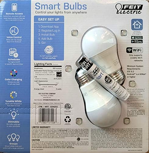 Feit Electric Smart Wi-Fi LED Color Changing Dimmable 60W Light Bulbs (White 2 Pack) image 4