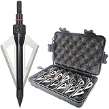 LeeMui Archery Broadheads Hunting Broadheads 12PK 100 Grains Screw-in Arrow Archery 3 Blades Hunting Heads Arrow Tips Compatible with Crossbow and Compound Bow + 1 PK Broadhead Storage Case (Black)