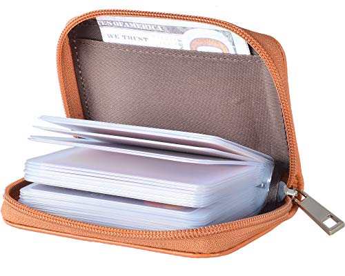 Image of Easyoulife Genuine Leather Credit Card Holder Zipper Wallet with 26 Card Slots (Brown)