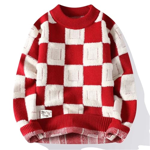 Men Plaid Sweater Knitted Hip Hop Harajuku Pullovers Oversized Casual O-Neck Vintage Sweaters2