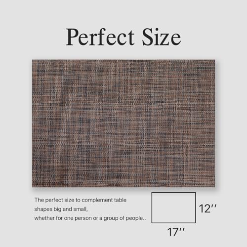 Image of Placemats Set of 4 - Easy Clean Woven Vinyl Placemats for Dining Table, Indoor /Outdoor Place Mats, Washable PVC Table Mats(Black /Brown)