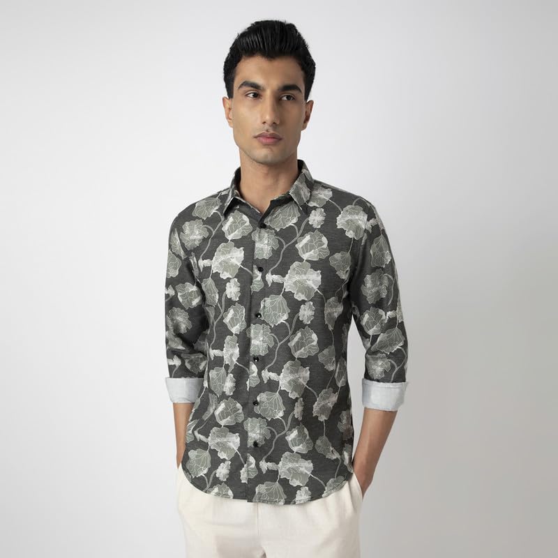 Image of MARK & ALBERT Men's Printed Full Sleeves Regular Fit Shirt Blue | 100% Cotton Stretchable Fabric