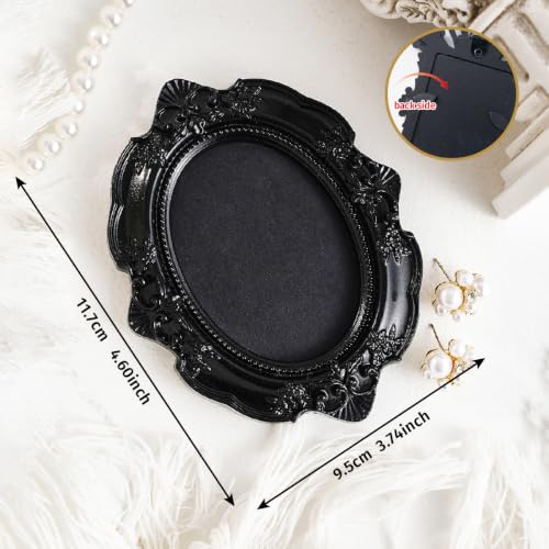 Image of Vintage Decorative Mini Picture Frames Set, Black with Gold Accents, 3 Pack Antique Style Resin Photo Frames for Wall Display, DIY Jewelry, Photography (Black)