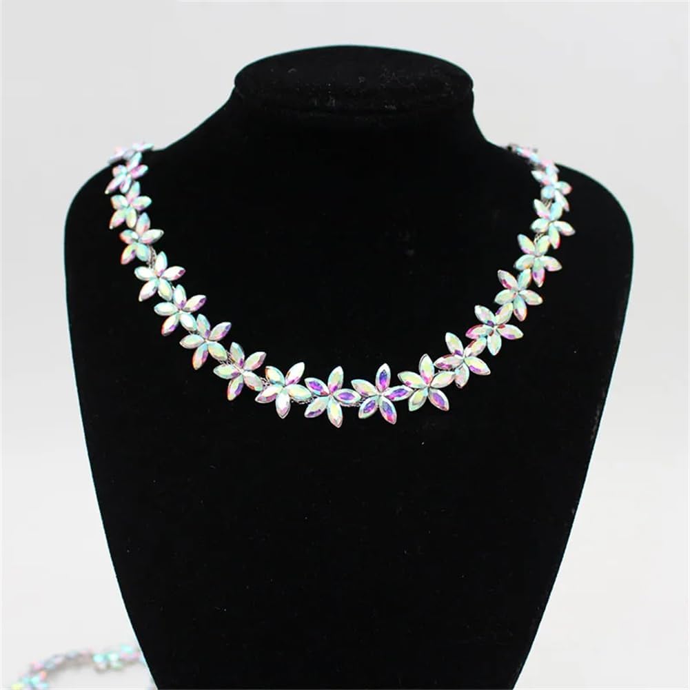 Generic 1/5Yards Flower Shape Crystal Row Metal Chain Decoration Sewing Rhinestone Trim for Clothing Silver White 5 Yards