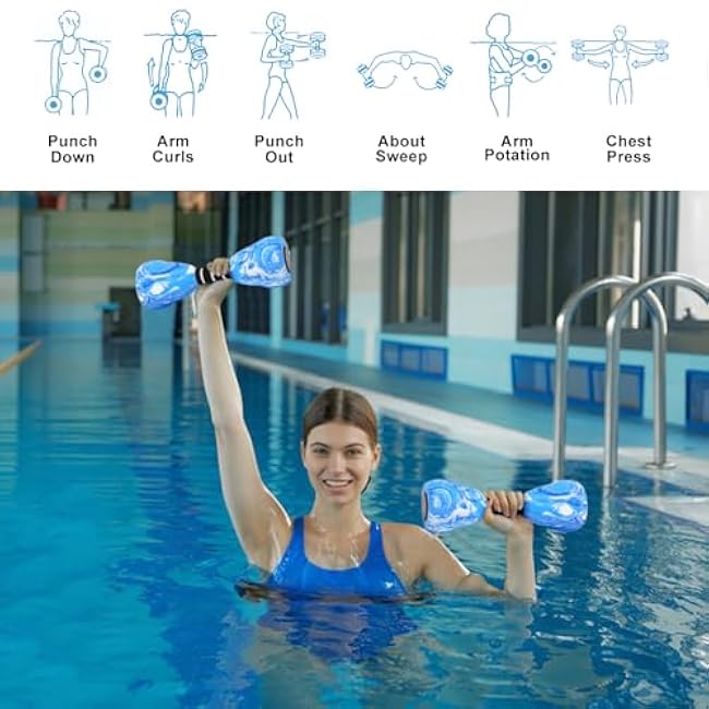 2PACK Aquatic Exercise Dumbbells, EVA Foam Barbells, Water Weights for Pool Exercise, Water Dumbbells for Men Women Water Workouts, Swimming Training