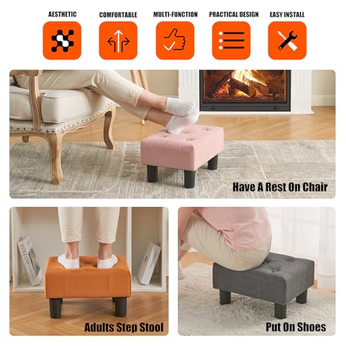 BRIAN & DANY Small Foot Stool, Velvet Foot Stools with Legs, Stable Small Footstool for Living Room, Black