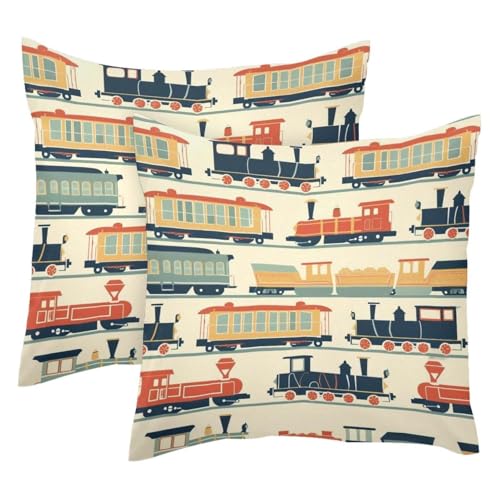 Housses de coussin velours train rétro 50x50 lavables pour décor durable - 2