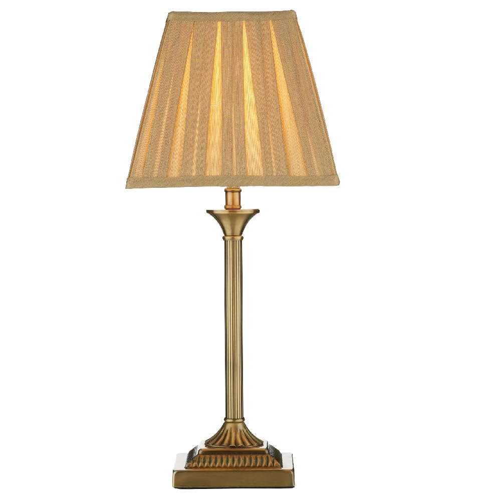 Britalia Gold Antique Brass Traditional Candlestick Table Lamp With Faux Silk Pleated Shade | 49Cm Height | 1 X Ses E14 Lamp Bulb Required | Square Base | Vintage Influence | Inline Rocker Switch
