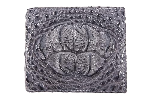 Genuine Crocodile Alligator Head Bump Skin Leather Soft & Slim Bifold Wallet (6 Card Slots + 2 ID Windows + 2 Compartments for Bills, Traffic Grey)2