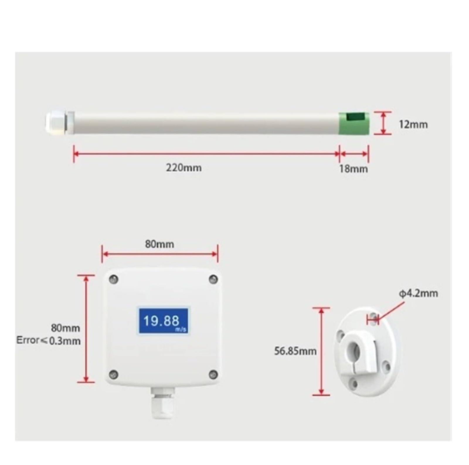 Sensor de Velocidad del Aire, Volumen de Aire, Temperatura del Aire con Pantalla LCD, caudalímetro de Aire, totómetro, Salida de 4-20 mA, 0-5 V, 0-10 V(0-5V 12V Power)