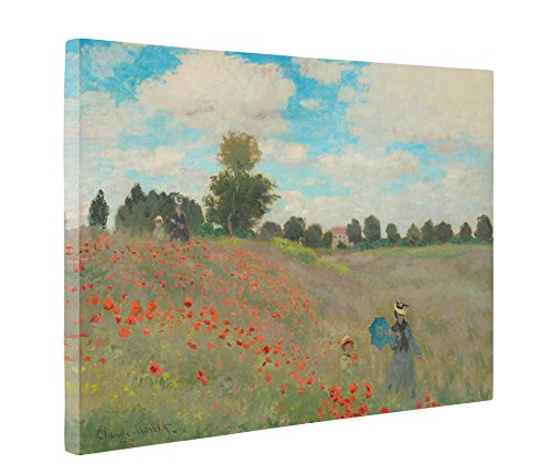 Niwo ART - Wild Poppies Near Argenteuil, by Claude Monet - Oil painting Reproductions - Giclee Canvas Prints Wall Art for Home Decor, Stretched and Framed Ready to Hang (20"x16"x3/4")