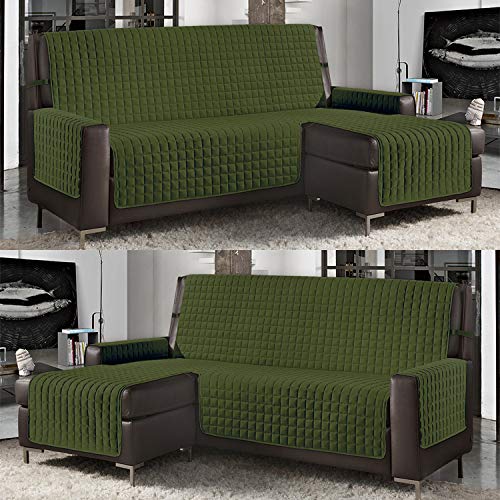 Banzaii Funda Sofá para Chaise Longue Acolchada 4 Plazas (290 cm) Reversible para Chaise Longue Izquierda/Derecha, Verde Militar