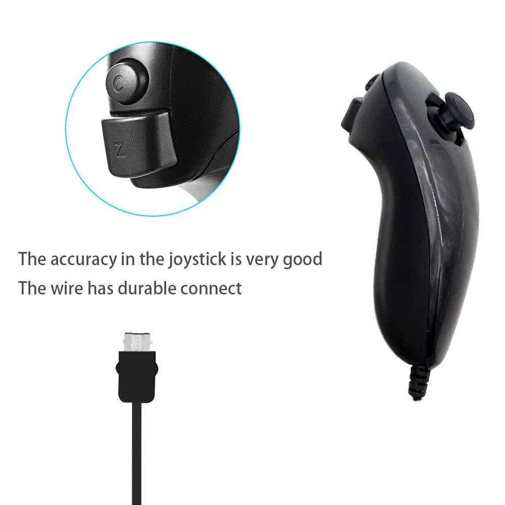 ZOTAIN 2 Pack Wii Nunchuk Controllers Compatible for Nintendo Wii & Wii U Video Game Gamepads (Black X 2)