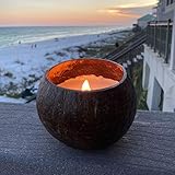 Coconut Bowl Candle with Wooden Wick - Palm Wax - Eco-Friendly Tropical Ocean Decor (Coconut Scent)