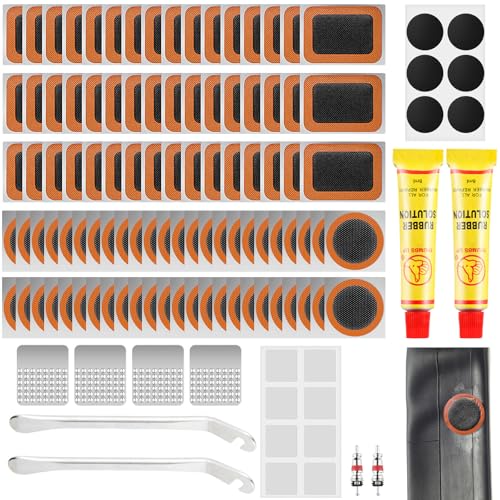 120 Stück Fahrrad Flickzeug Set, Fahrrad Reifen Flickzeug Reparaturset Fahrrad Fahrradreifen Reparatur Set mit 14 Selbstklebende Flicken für Radfahrer, Motorräder, Geländefahrzeuge (120-teiliges Set)